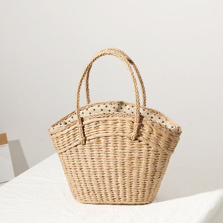 Braided beach bag with polka dot inner pocket Skanto