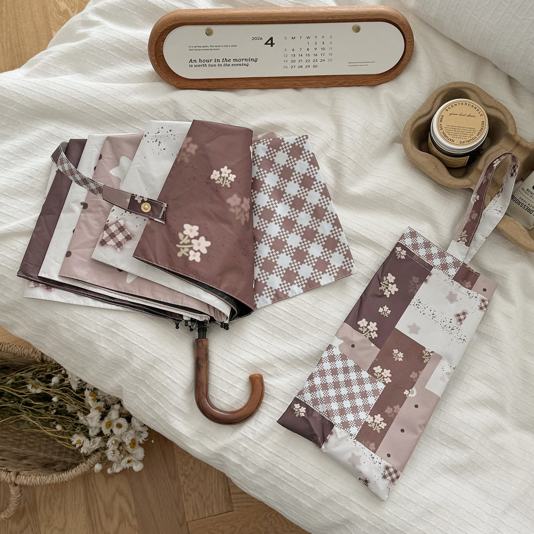 Dame Sammenleggbart Paraply med eksklusiv Patchwork-design Skanto