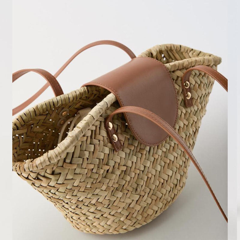 Handmade basket bag with leather flap Skanto