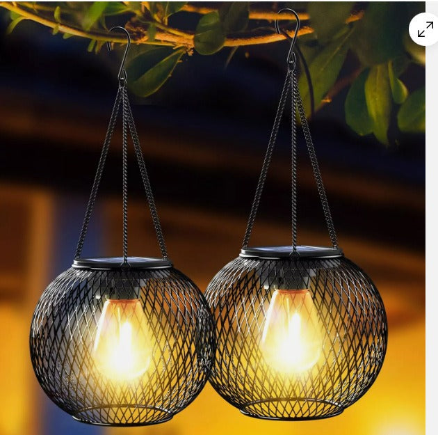 Solcelle Hengende Utelamper Med Vintage-stil LED Trådpære Og Metallbur Vanntett Oppheng Skanto