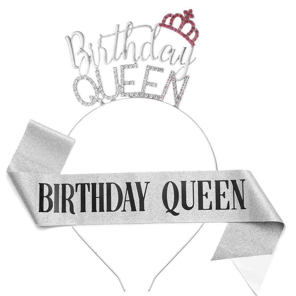 Damer Glitrende Hårbånd med "Birthday Queen"-skrift Skanto