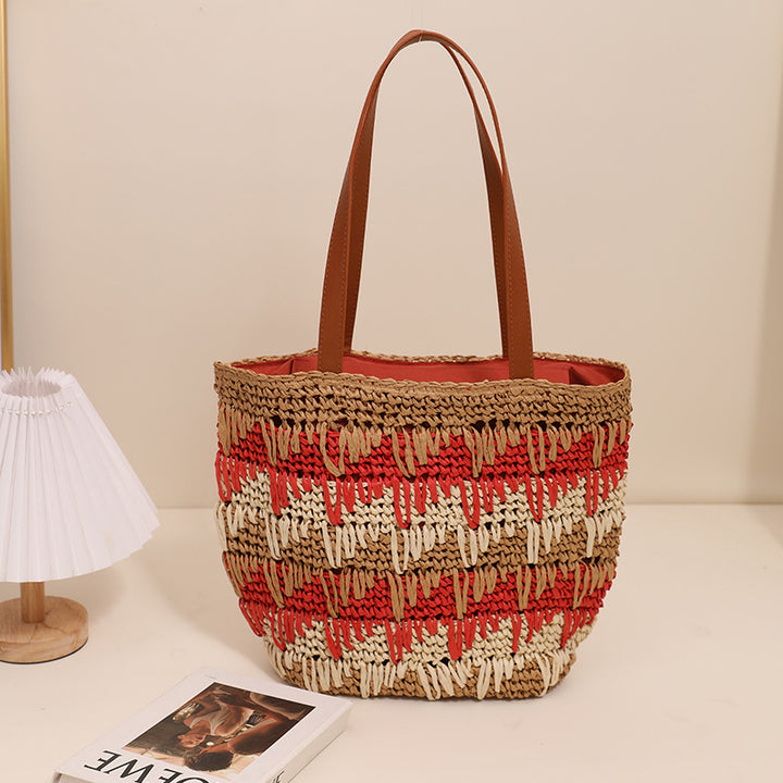 Braided tote bag with unique pattern mix Skanto
