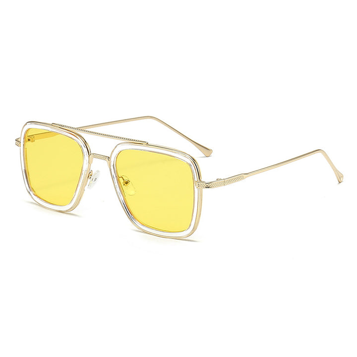 Dame moteristisk kvadratisk solbrille med glamorøs metallramme Skanto