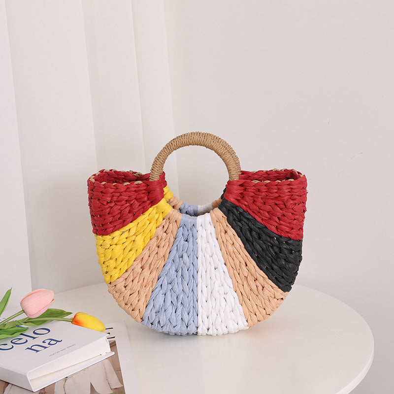 Handmade basket bag with colorful pattern Skanto