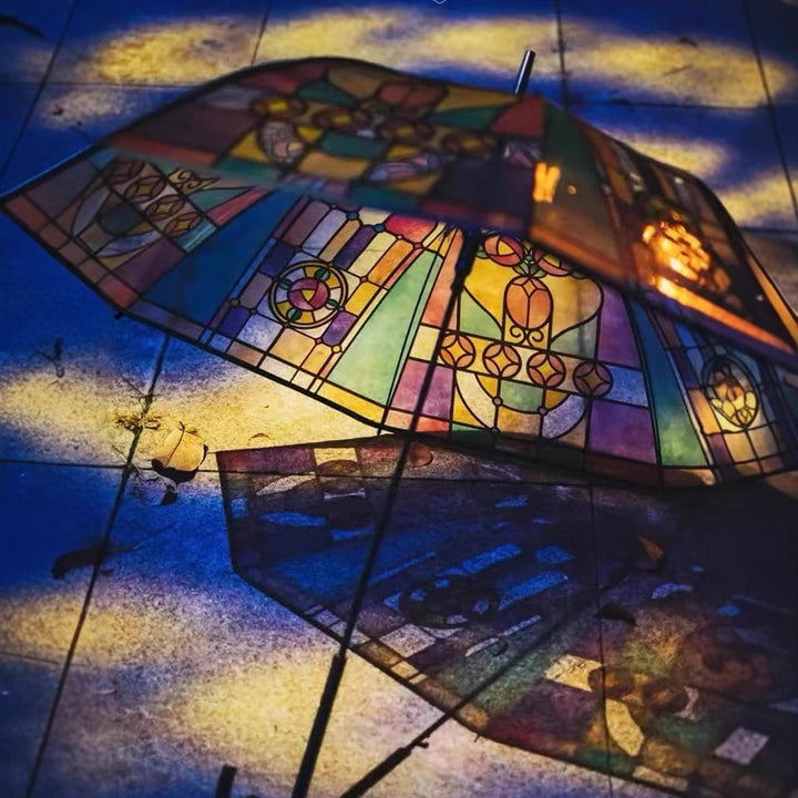 Damer Sammenleggbart paraply med kunstnerisk glassvindu-motiv Skanto