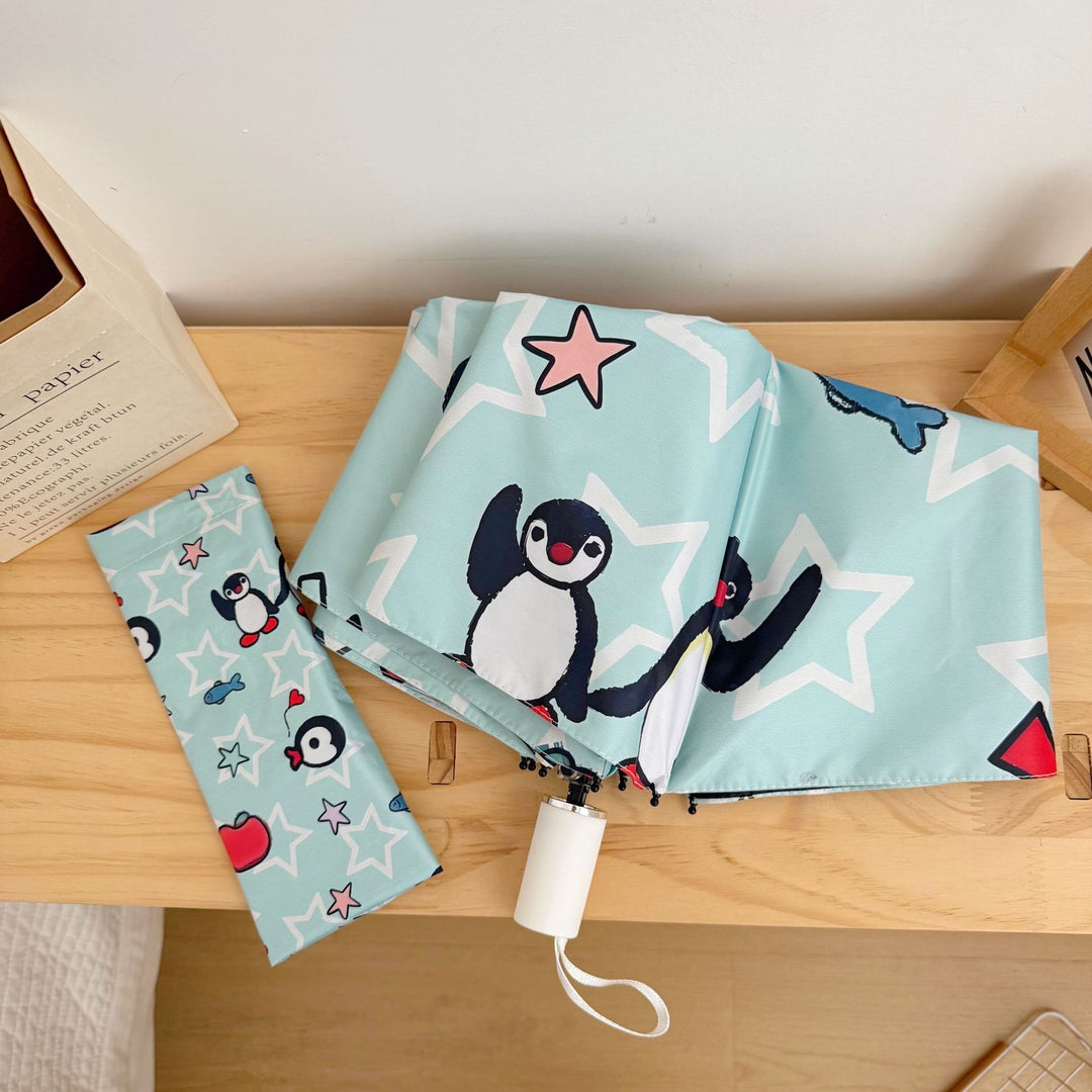 Dame sammenleggbar paraply med leken pingvin-design Skanto