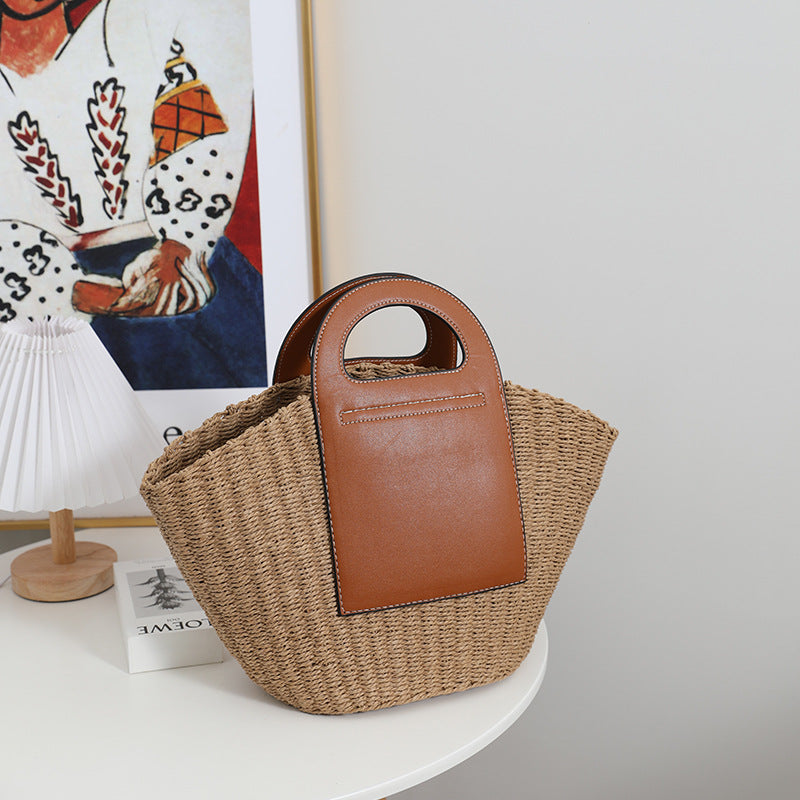 Modern basket bag with elegant leather details Skanto