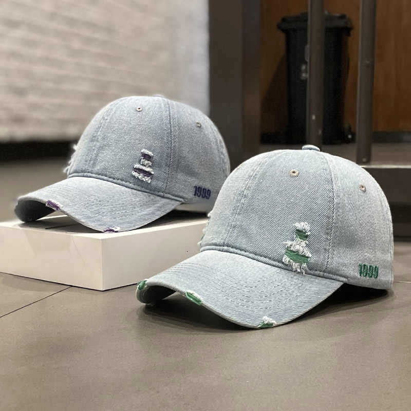 Unisex Slittet Denim Baseball Caps Skanto