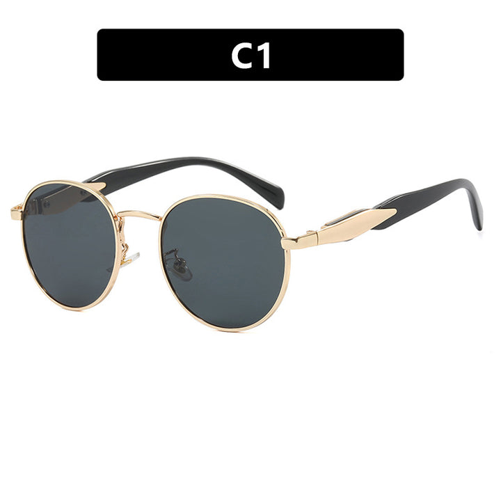 Women's round sunglasses with elegant, gold frame and UV protection Skanto
