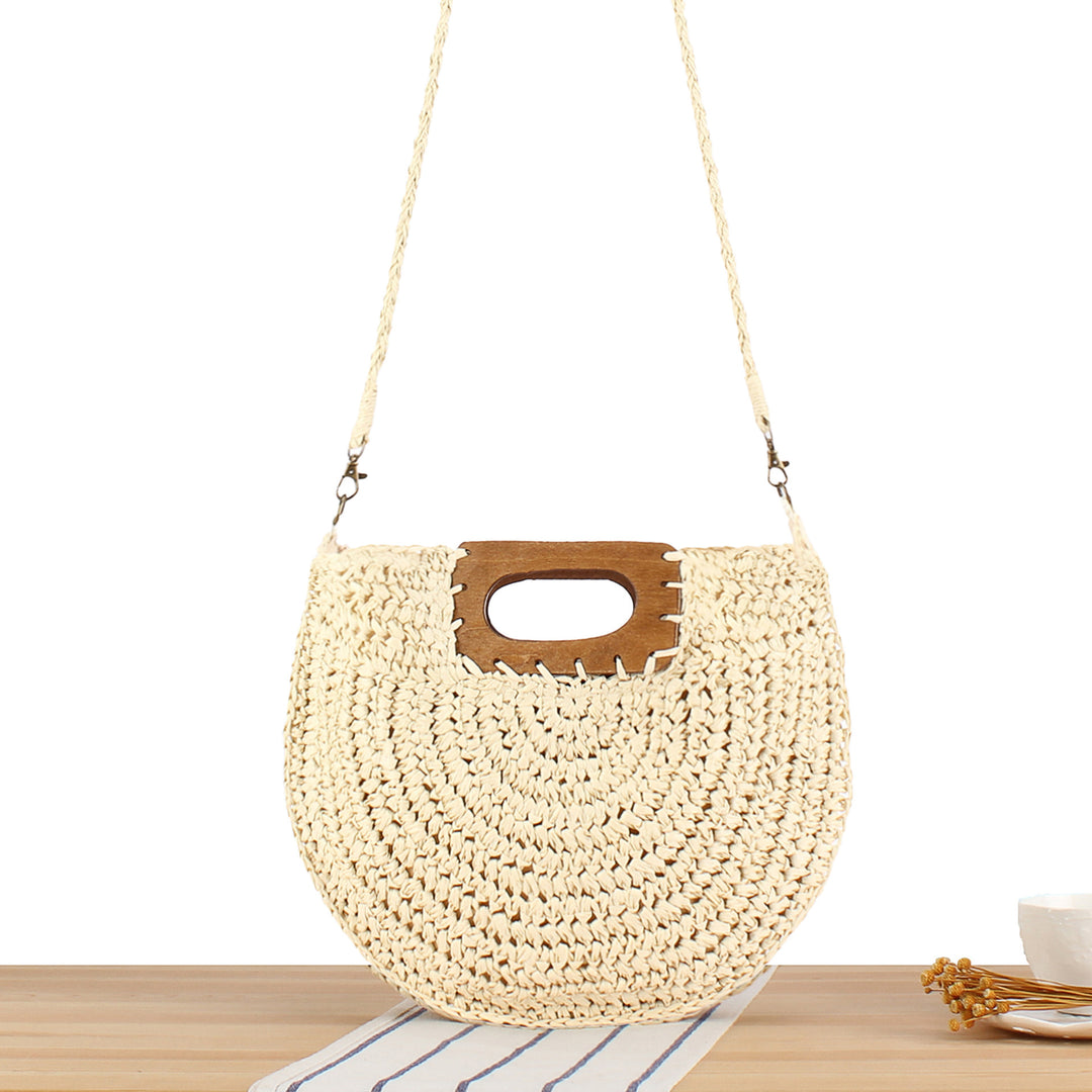 Handbag made of high-quality plant fiber weave with wooden handle Skanto