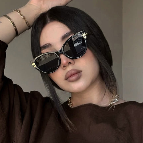 Women's Cat-Eye Sunglasses with Elegant Plastic Frame and Gold Accents Skanto
