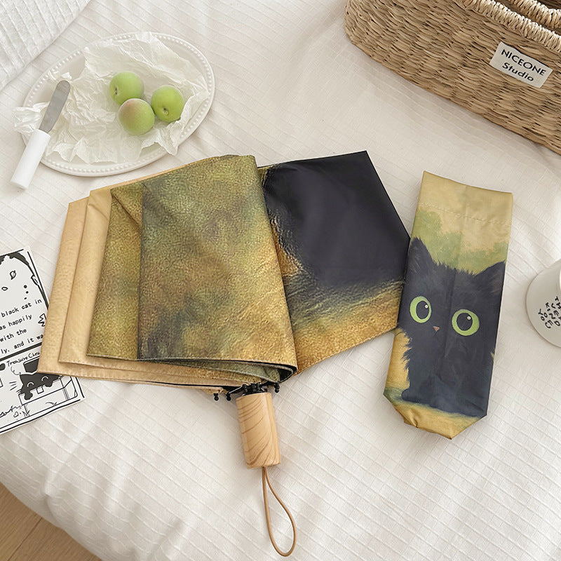 Dame foldere paraply med kreativt kattemotiv Skanto