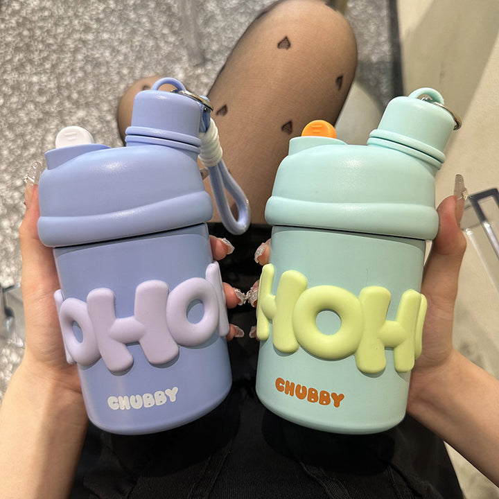 Damen isolierte Wasserflasche mit ergonomischem Tragegriff und fröhlichem Motiv Skanto
