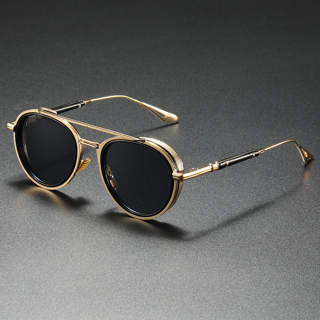 Dame designer solbriller med luksuriøs metallramme og retro-Accenter Skanto