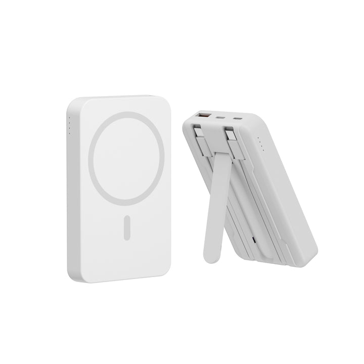 Powerbank med integrert stativfunksjon og trådløs ladealternativ Skanto