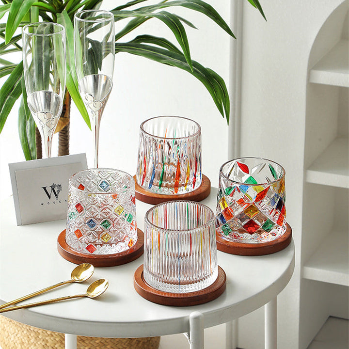 Roterende Multi Farge Flettet Whisky Glass Med Gaveeske | Skanto