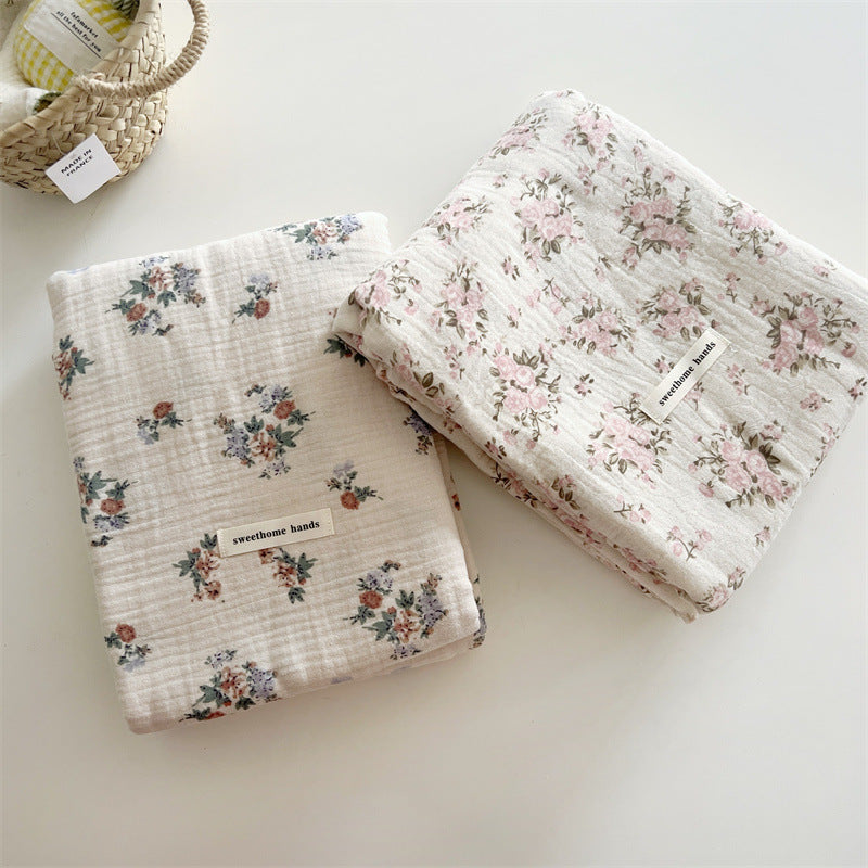 Unisex Bomull Muslin Teppe med Blomsterdesign og Volangdetaljer Skanto