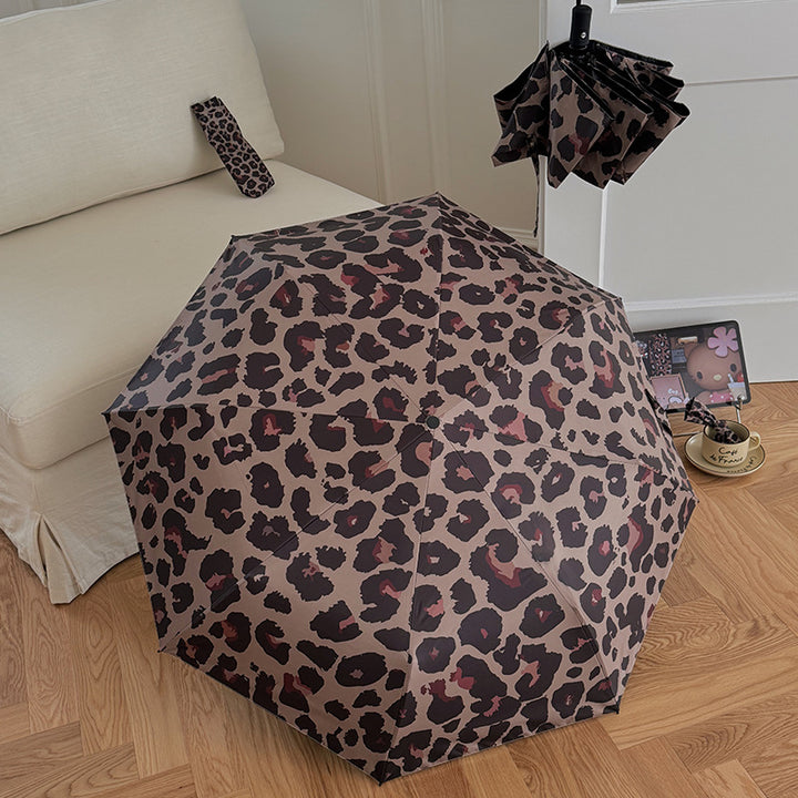Dame sammenleggbar paraply i moderne leopardmønster Skanto