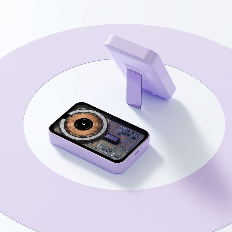 Bærbar powerbank med innovativ trådløs ladefunksjon og integret stativ Skanto