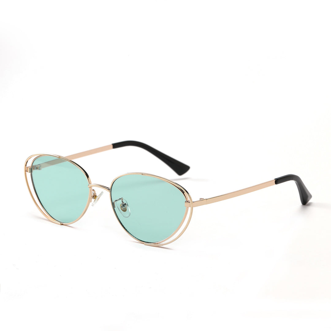 Dame geometrisk solbrille med rødt glass og elegant metallramme Skanto