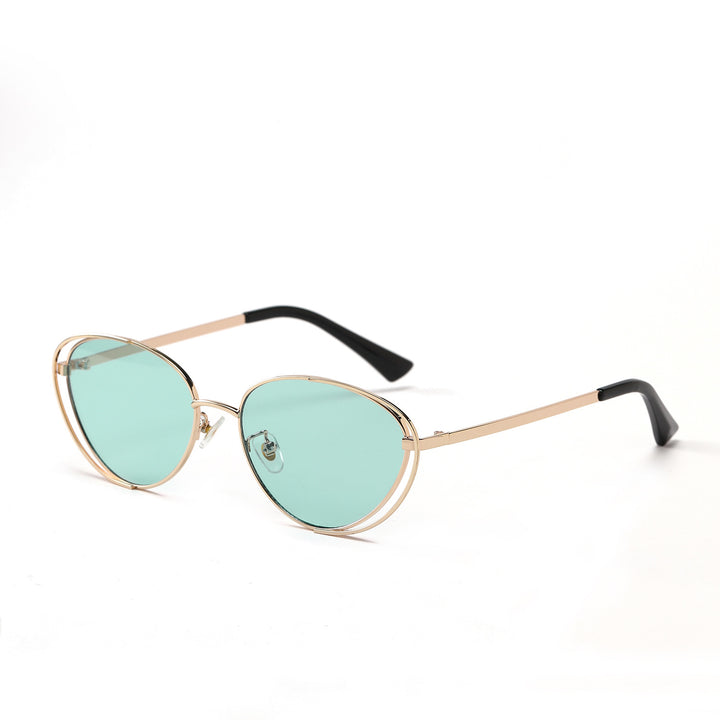 Dame geometrisk solbrille med rødt glass og elegant metallramme Skanto