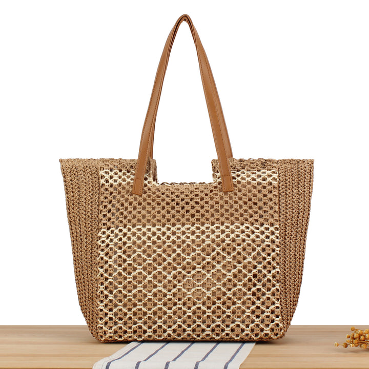 Woven strandbag med læderhåndtag Skanto