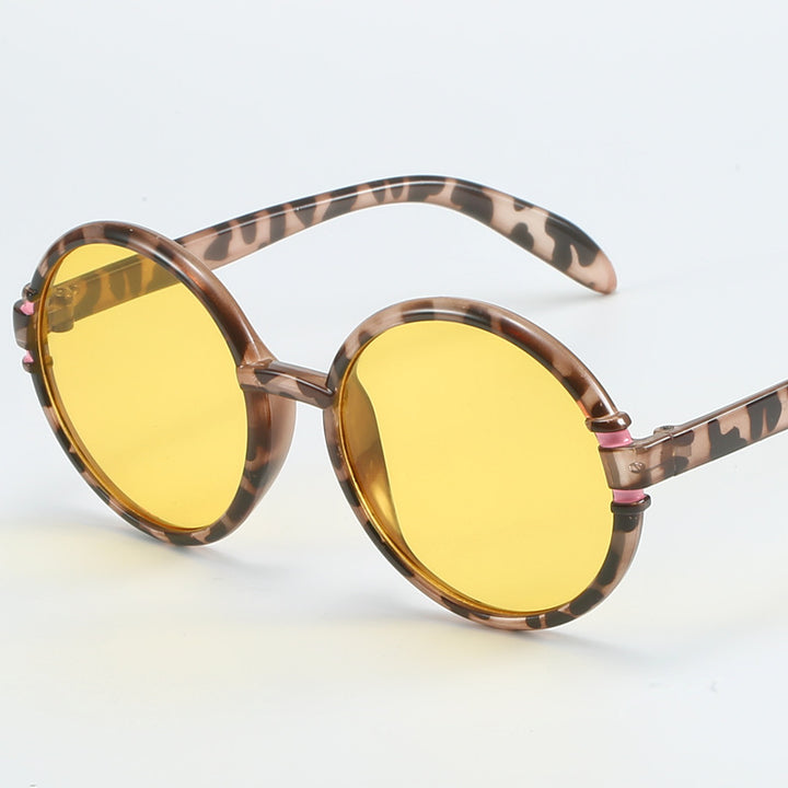 Dame rund solbrille i trendy leopardmønster med UV-beskyttelse Skanto