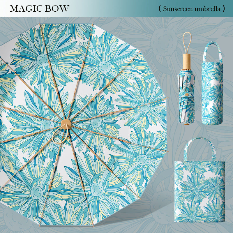 Dame stilfull og lett sammenleggbart paraply med elegant blomsterdesign Skanto