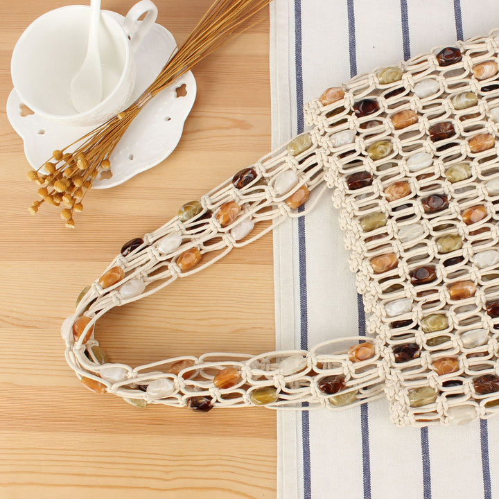 Hand-knotted basket bag with colorful beads Skanto