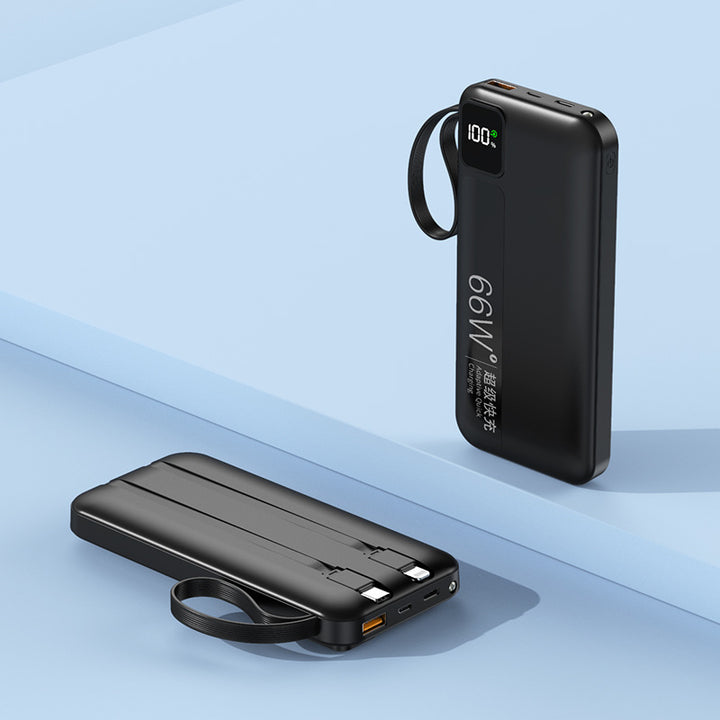 Høyytelses powerbank med innebygde ladekabler og digitalt display Skanto