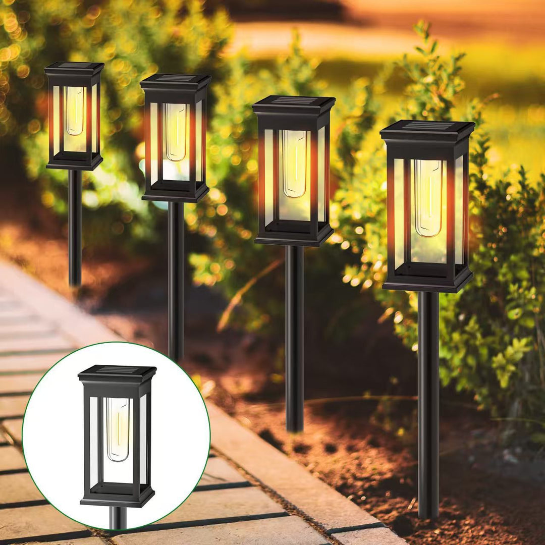 LED Hage Stake Lantern Med Frostet Akrylpanel Og Værbestandig Metallramme Skanto