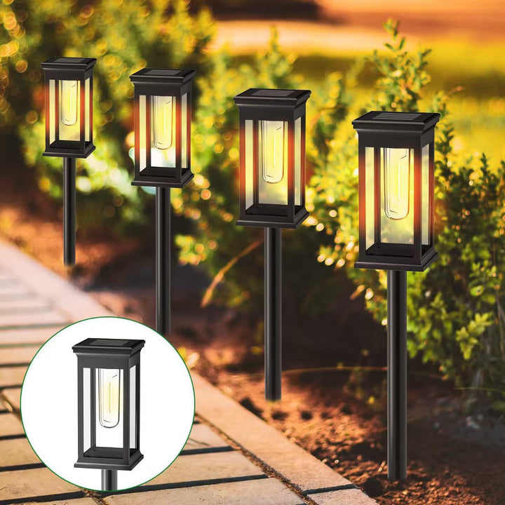 LED Hage Stake Lantern Med Frostet Akrylpanel Og Værbestandig Metallramme Skanto