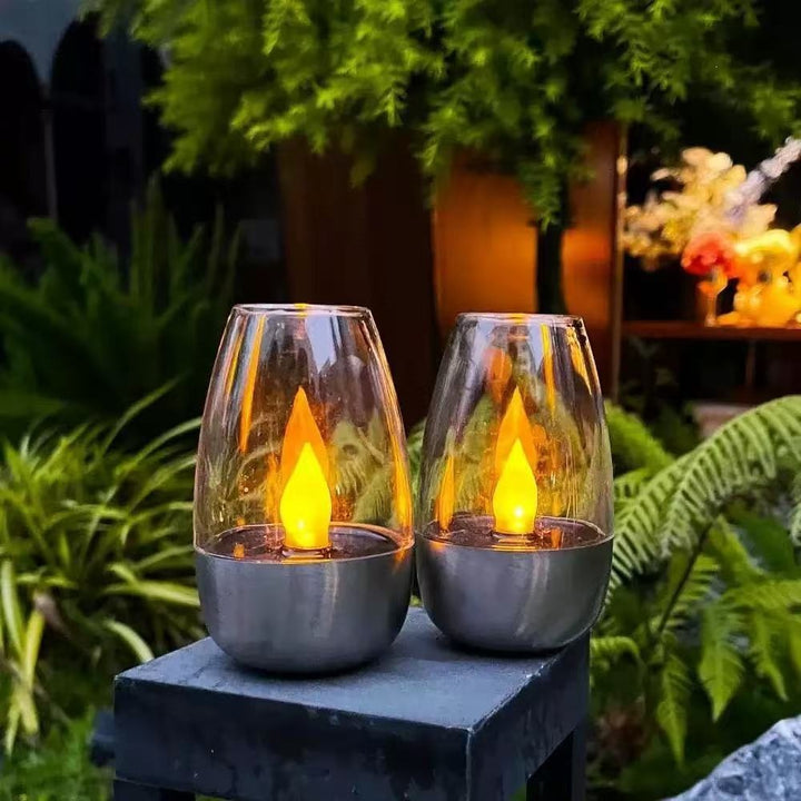 LED Flameless Glass Votive Lantern Par Med Realistisk Flamme Flimmer Og Metallbase Skanto