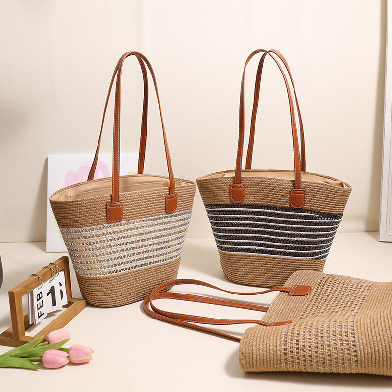 Elegant Basket Bag with Leather Accents Skanto