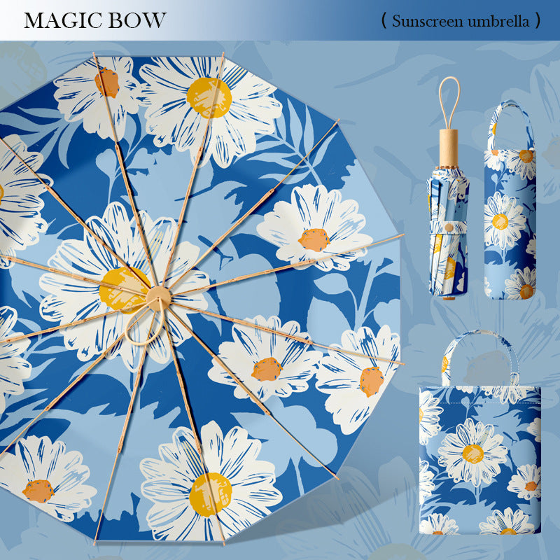 Dame solbeskyttelsesparaply med elegant blomsterdesign Skanto