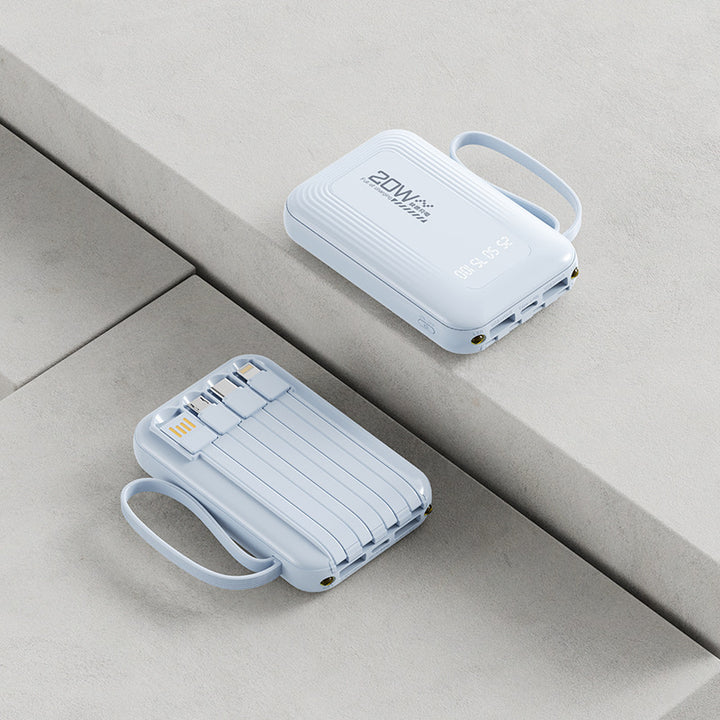 Bærbar Powerbank med integrert kabelsystem og LED-skjerm Skanto