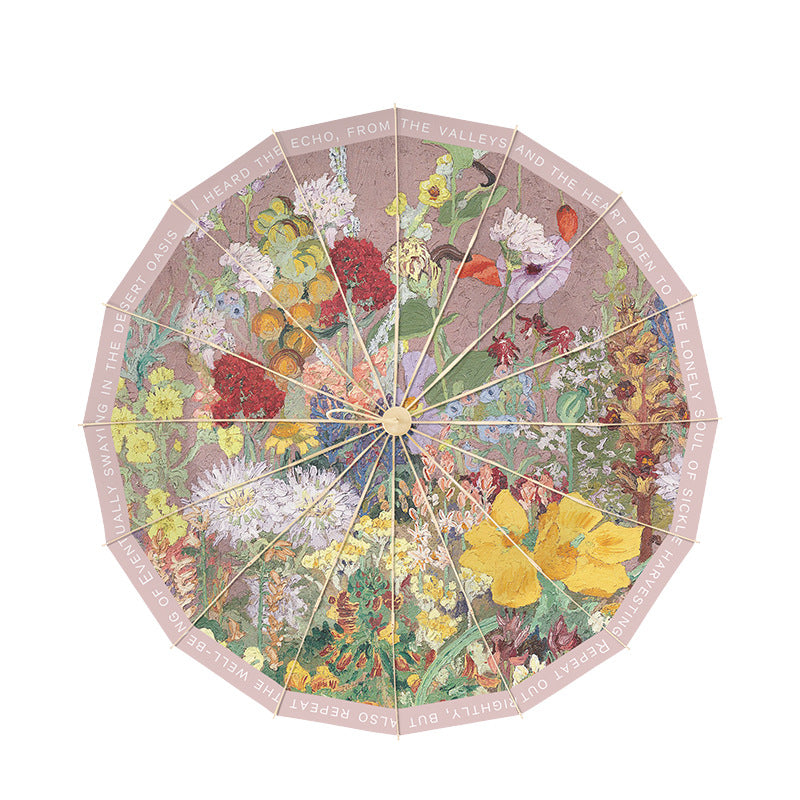 Dame elegant folder paraply med blomsterdesign Skanto