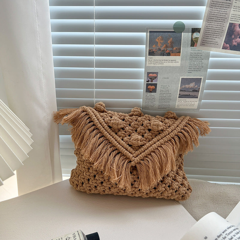 Handmade modern shoulder bag with fringe and decorative details Skanto