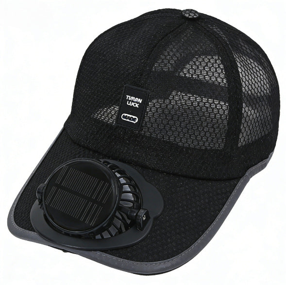 Ventilert baseball cap med integrert solfan i visiret og pustende nett Skanto
