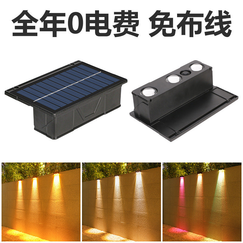 Utendørs solenergi RGB dual-stråle vegglampe med integrert solcellepanel og værbestandig monteringsbase Skanto