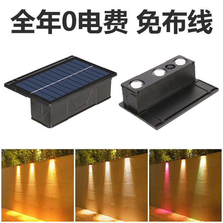 Utendørs solenergi RGB dual-stråle vegglampe med integrert solcellepanel og værbestandig monteringsbase Skanto