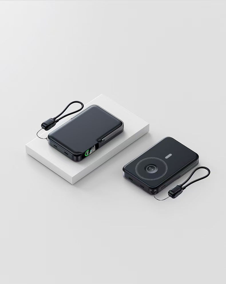 Powerbank med integrert trådløs ladefunksjon og LCD-skjerm Skanto