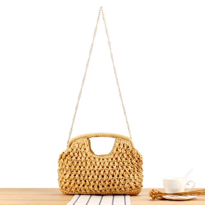 Handbag made of naturally coated braided material with elegant chain detail Skanto
