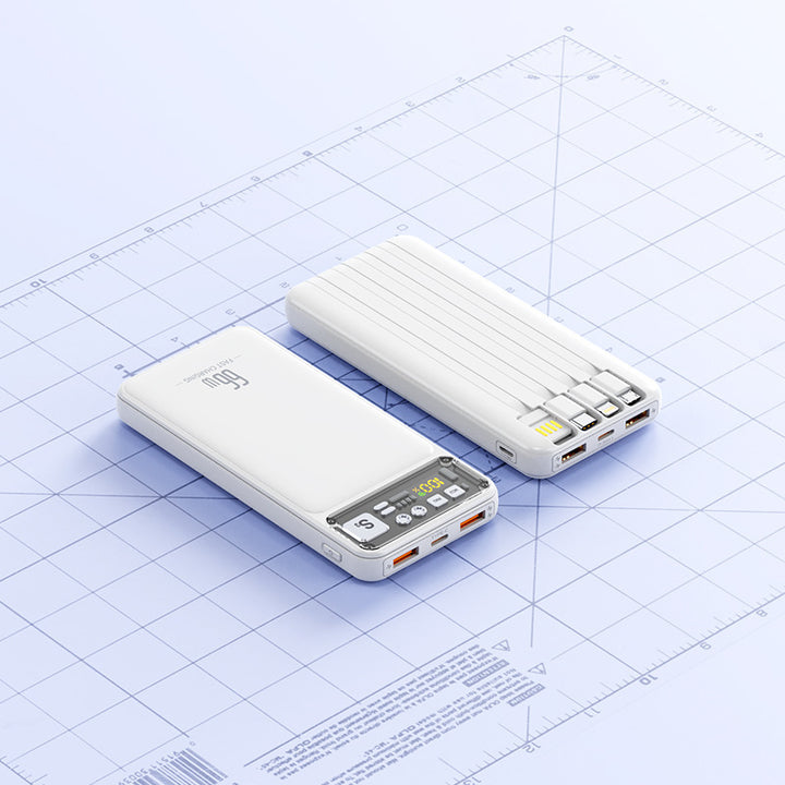 Powerbank med integrert kabelsystem og digital ladevisning Skanto