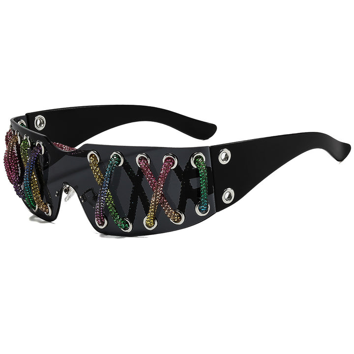 Dame futuristisk design solbrille med unik dekor Skanto