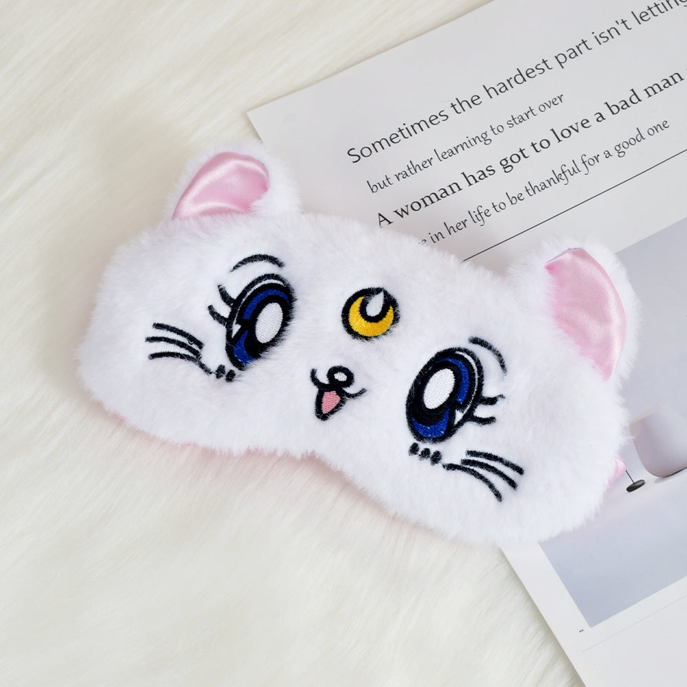 Damen nan fluffy sovemask med broderte kattemotiv og myke komfortører Skanto