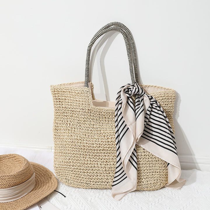 Handmade Solid Natural Material Tote Bag with Stylish Scarf Skanto