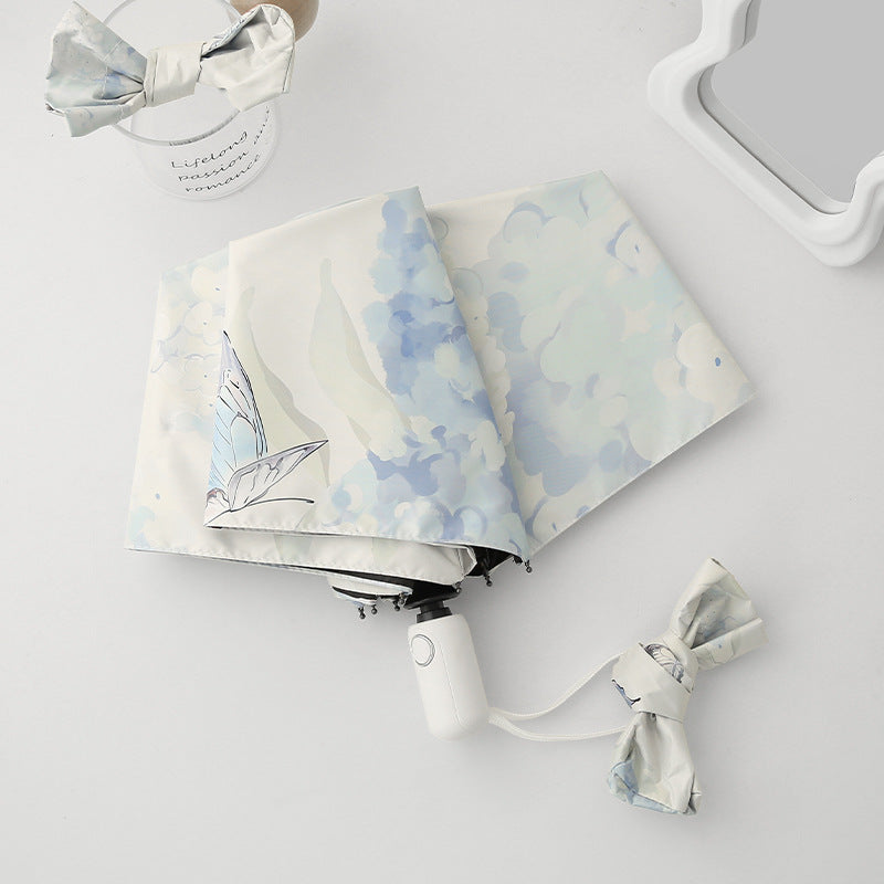 Damer Automatisk Folderegng paraply med kunstnerisk sommerfugl design Skanto