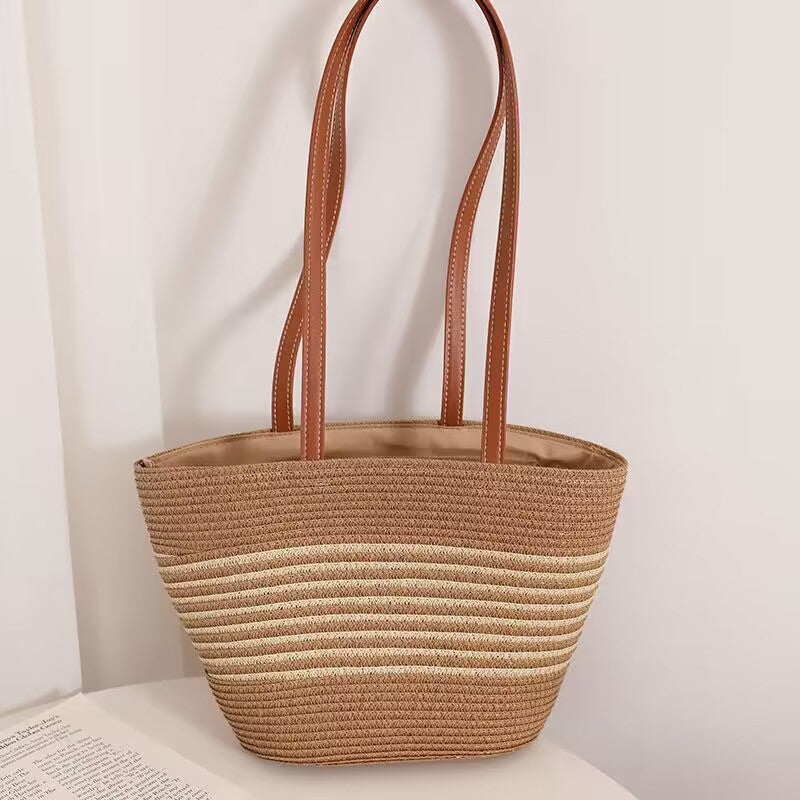 Elegant Raffia Tote Bag with Leather Handles Skanto