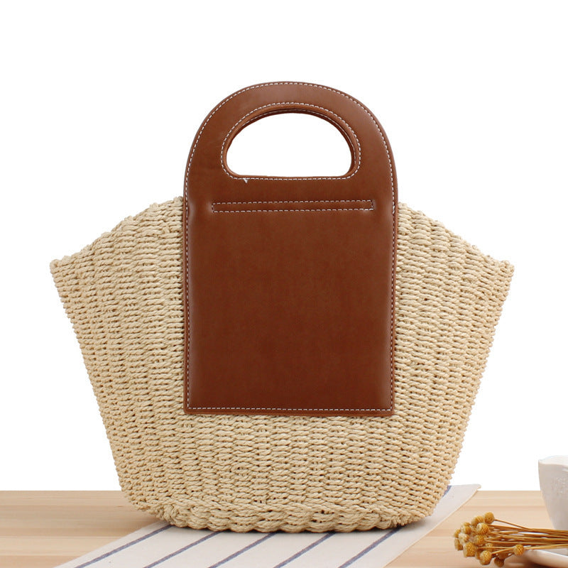 Woven Tote Bag with Elegant Leather Back Skanto
